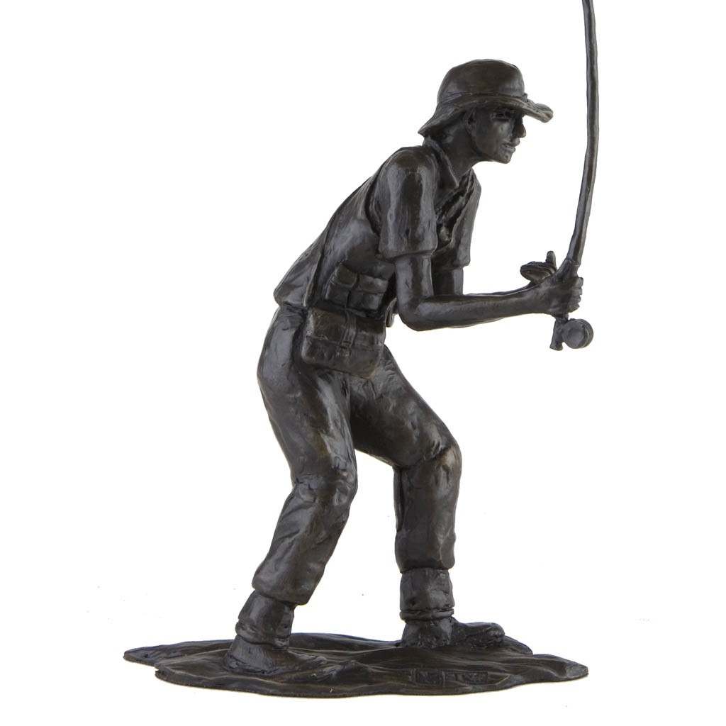 Bronze Fisherman Sculpture: Fly Fisherman by Jonathan Sanders