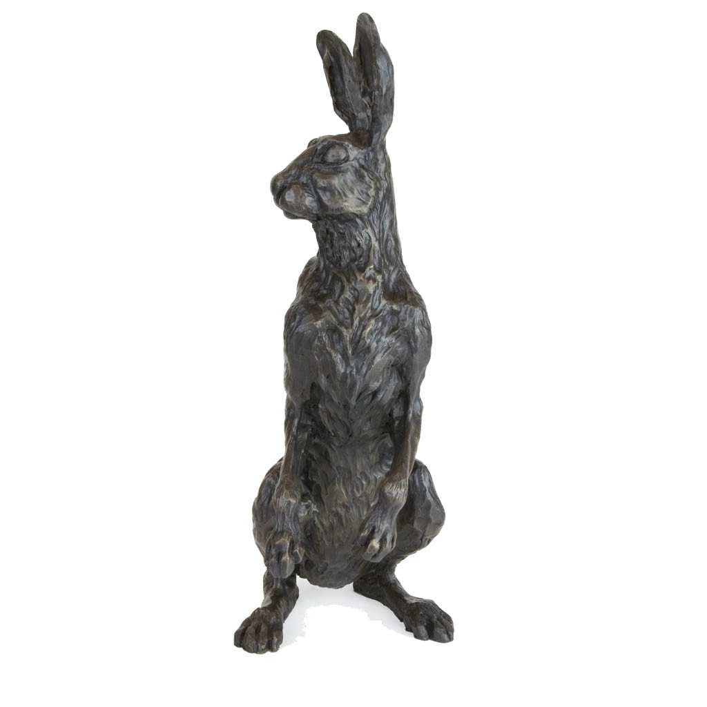 Bronze Hare Sculpture: Garden Alert Hare by Sue Maclaurin