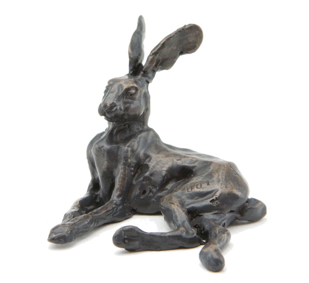 Bronze Hare Sculpture: Lying Hare Maquette by Sue Maclaurin